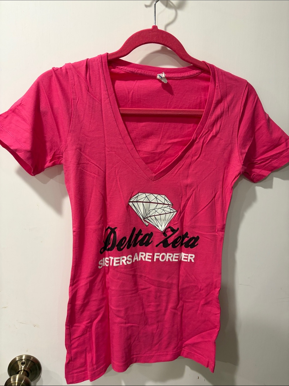 Al style Pink V-Neck Tee M Delta Zeta Sisters Are Forever short sleeve